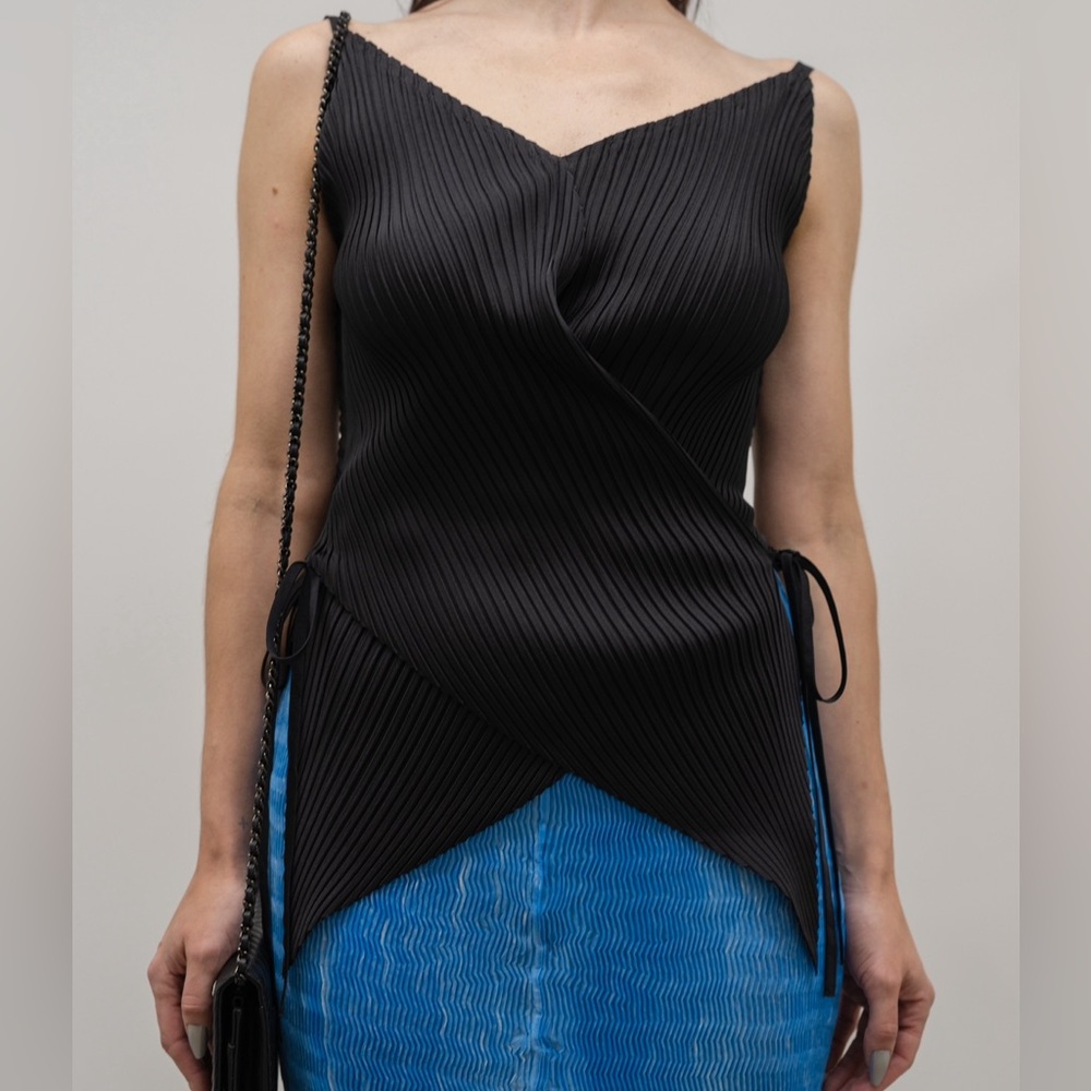 Issey Miyake FETE Black Pleated Tank Top
